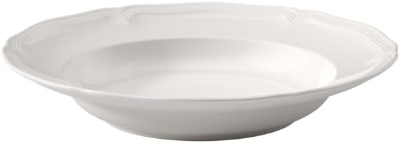 Villeroy & Boch Manoir Collection Pasta Bowl/Soup Plate, Premium Porcelain, Made in Germany, Dishwasher and Microwave Safe, Wide Rim, 9 in Diameter, 10 oz Capacity, Rich, Creamy White