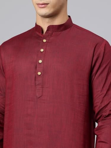 Image of Majestic Man Men's Cotton Regular Fit Traditional Mandarin Collar Ethnic Motifs Solid Long Kurta