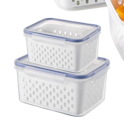 Fruit Storage Containers For Fridge 3 Pack Drain Fridge Organiser (BLUE)