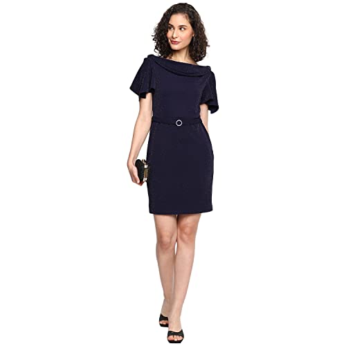 Image of Latin Quarters Solid Polyester Round Neck Women's Midi Dress