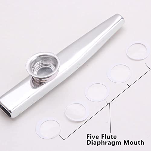 Aluminium Alloy Metal Kazoos with 5pcs Flute Diaphragm Mouth Kazoos Lightweight Portable for Kids Childrens Beginners Music Lovers Gift - Woodwind Flute Musical Instrument - Silver