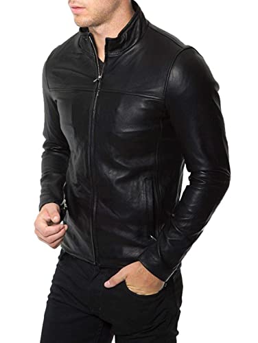 Azrah 100% Leather Jacket for Men - Round Collar Slim Fit - Moto, Bomber, Biker Winter Wear - Main Image