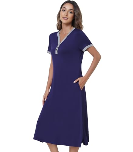 Image of NACHILA Bamboo Viscose Nightgowns for Women Cooling Night Gown with Pockets