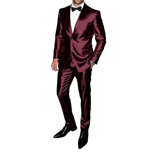 Men's Satin Suits 2 Piece Casual Shiny Suits for Men with Jackets and Pants for Prom Party Wedding