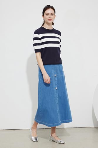 Generic Nolabel Women's Petite Long Buttoned Denim Skirt with Pockets FGSKT013