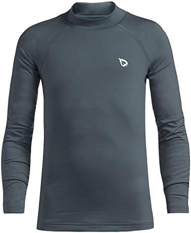 BALEAF Youth Boys Compression Thermal Shirt Fleece Baselayer Long Sleeve Cold Gear Mock Top Baseball Football Undershirt Gray Size M