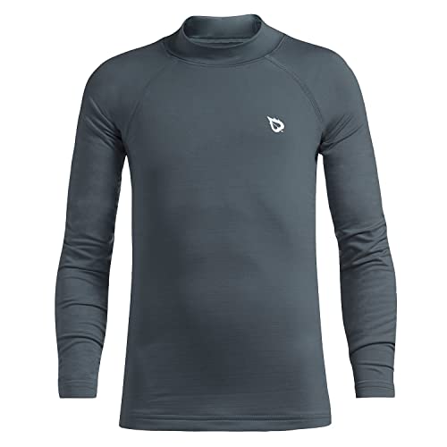 Baleaf Youth Boys Compression Thermal Shirt Fleece Baselayer Long Sleeve Cold Gear Mock Top Baseball Football Undershirt Gray Size M #TOP19