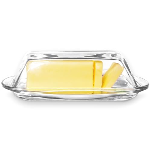 Kangaroo Decorative Clear Glass Butter Dish with Lid for Countertop & Refrigerator - Crystal Covered...