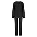 Women's Lounge Sets Spring Fashion 2 Piece Outfits Sweater Pajamas Set Fuzzy V Neck Loungewear Top and Wide Leg Pants Black