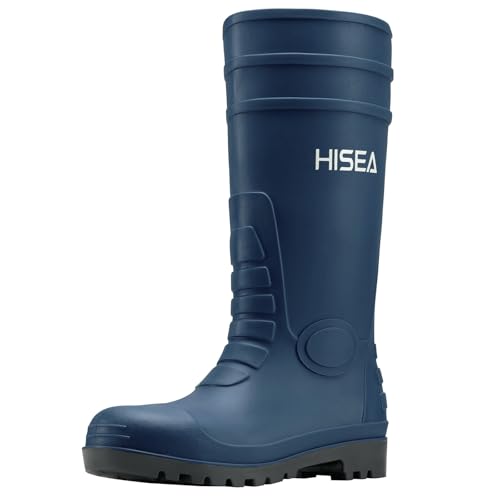 HISEA Men's Steel Toe Rain Boots PVC Rubber Boots, Waterproof Garden Fishing Outdoor Work Boots, Durable Slip Resistant Knee Boots for Agriculture and Industrial Working