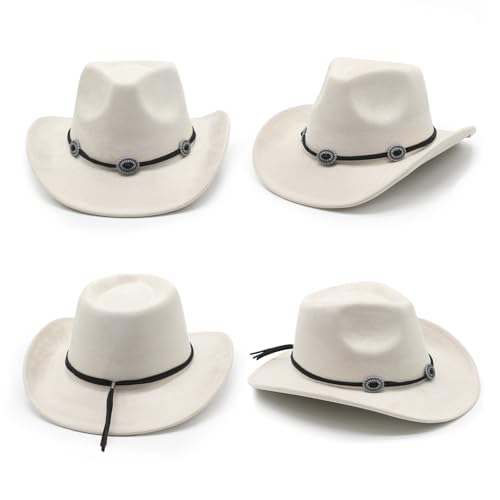Image of LIDHAY Cowboy Hat for Women and Men Felt Wide Brim Suede Cowboy Cowgirl Hats Felt Cattleman Western Hats