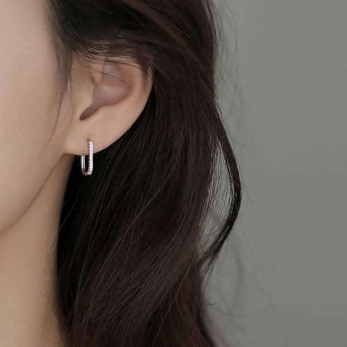 Reffeer 925 Sterling Silver CZ Square Hoop Earrings for Women Teens CZ U Hoop Earrings Minimalist Hoop Earrings2
