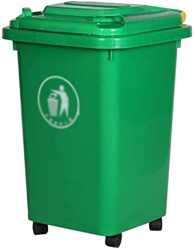 CULPRT Trash Can Household Waste Bins, Kitchen Wheeled Easy to Move Commercial with Cover Plastic Garbage Bin Trash Can Trash Bin,Easy to Clean/Green/50L