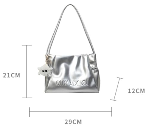 Soft PU Leather Shoulder Bag Trendy Large Tote Handbag Commuting Underarm Purse Letters Print Satchel4