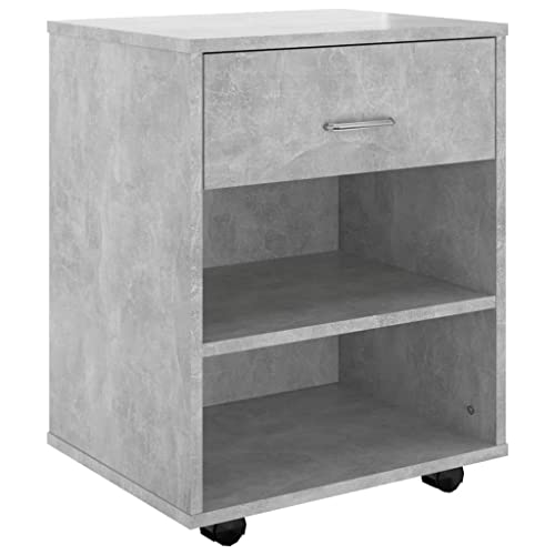 vidaXL Armario con Ruedas Cajonera Estantería Estante Oficina Habitación Muebles Mobiliario Almacenamiento de Contrachapada Gris Hormigón 46x36x59 cm
