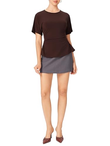 CIDER Women's Tight Waist Going Out Shirt Short Sleeve Ruched Slim Fit Casual Top for Women Trendy 2025 Y2K2