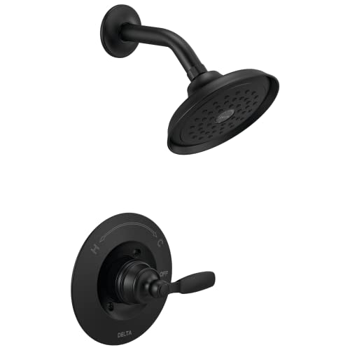 Delta Woodhurst 14 Series Shower Faucet Set Matte Black Shower Head and Handle Set Valve Trim Kit Matte Black T14232-BL (Valve Not Included)