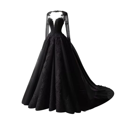 TRHTX Women's Black Long Sleeve Wedding Dresses for Bride A-line