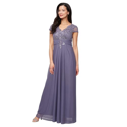 Image of Alex Evenings Women's Stretch Sequin Bodice Empire Waist Long Gown, Formal Event Dress (Petite and Regular Sizes)