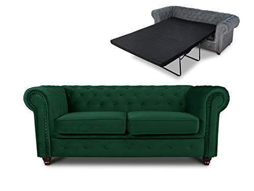Schlafsofa Chesterfield Asti Bis 2-Sitzer, Sofa mit Schlaffunktion, Couch 2-er, Couchgarnitur, Sofagarnitur, Holzfüße, Glamour (Dunkelgrün (Velvet 78))