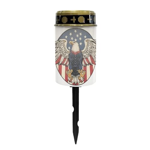 Image of Poceacles Eagle American Flag White Solar Lights Outdoor Solar Powered Cemetery Stake Lights Grave Lamp Landscape Lighting Waterproof Grave Flameless Candles United States 250th Decor
