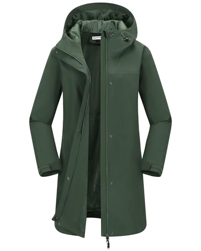33,000ft Women's Waterproof Long Rain Coats with Mesh-Lind Breathable Rain Jacket with Hood Trench Coats Windbreaker
