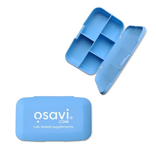 Osavi Pill Box for Medicines & Supplements – Blue | Compact & Handy with 5 Compartments | Secure Clasp Design