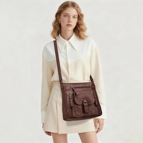 Image of Crossbody Bags for Women Medium PU Leather Multi Pocket Shoulder Purses