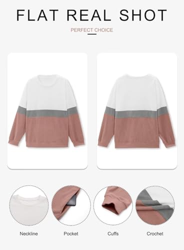 KISSMODA Womens Casual Long Sleeve Sweatshirts Color Block/Solid Tops Corduroy Crewneck Tunic Pullover with Pockets