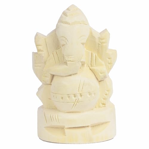 Estatua decorativa de Ganesha en madera artesanal miniatura 1