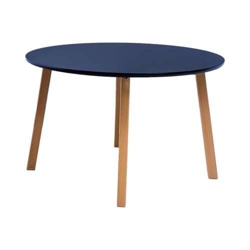 POSNORD Table Basse Ronde Bleu Foncé 80 cm – Plateau en MDF avec Pieds en Bois de Hêtre, Design Scandinave Moderne et Élégant Idéale pour Salon
