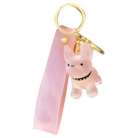 Asudaro Cute Crystal Dog Pendant Keychain,Bulldog Keychain Fashion Cute Keychain Pendant PVC Leather Animal Key Pendant for Wallet Handbag Backpack Cover