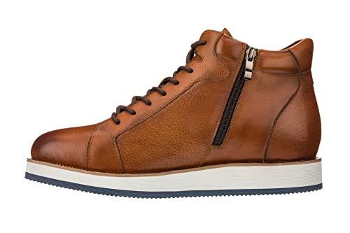 CALTO Men's Invisible Height Increasing Elevator Shoes - Tan Brown Leather Combat Zipper Boots - 3 Inches Taller - Y6022 - Size 8 D(M) US3