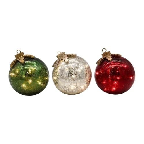 omiinitio Paquete con 3 pilas LED de cristal para mesa de Navidad, juego de decoración inalámbrico para chimeneas, centros de mesa de cristal LED, adornos navideños