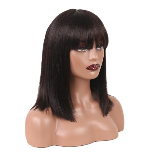 ManeMajesty 15 Inch Yaki Straight Bob Wig with Bangs Human
