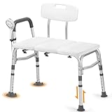 TABEKE Tub Transfer Bench for Bathtub, Tool Free Assembly Shower Chair with Backrest & Armrest, Height Adjustable Shower Bench, Shower Seat for Elderly and Disabled