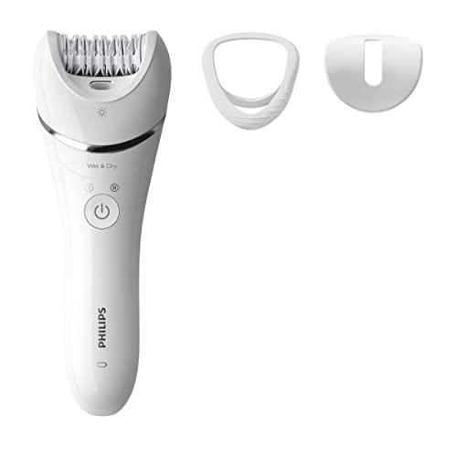 Philips Epilator Series 8000. Wet And Dry Cordless Hair Removal For Legs And Body With 3 Accessories. Extra Wide Epilator Head. 3 Pin Bre70001.