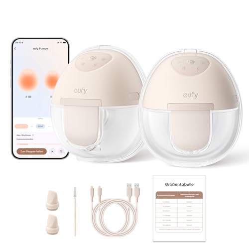 eufy Security Tragbare Milchpumpe E10 Hands-Free Elektr. Milchpumpe m. App Steuerung Anpassbarer Smart-Rhythmus Krankenhausqualität Saugkraft für mehr Milch Mobil 17-24mm Flansche Superleise