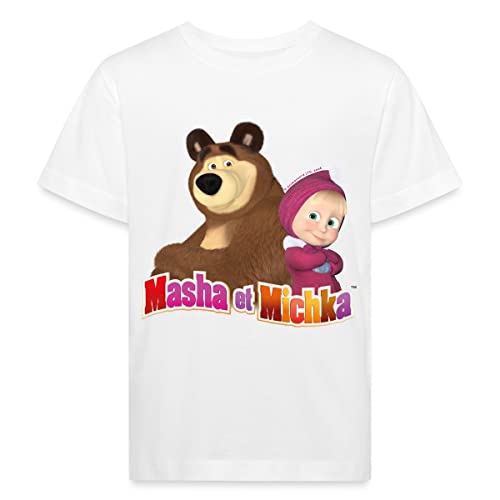 Spreadshirt® Masha Et Michka Logo T-Shirt Bio Enfant, 9-10 Ans, Blanc