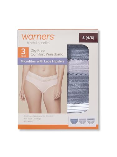 Image of Warner's Women's Blissful Benefits Women's Dig-free Microfiber Lace Hipster 3-pack