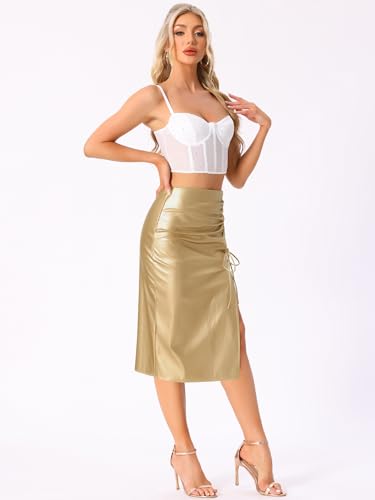 Allegra K Faux Leather Skirts for Women High Waisted Side Slit Bodycon Pencil Midi Skirt4