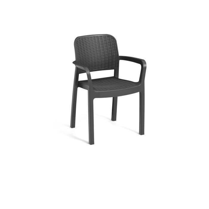 Keter Lots de 6 Fauteuils monoblocs Coloris Graphite - empilables en resine de synthese - Imitation rotin Tresse - ALLIBERT by