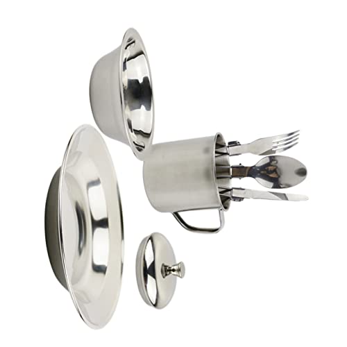 Sosoport Camping Cookware Set Picnic Supplies Lightweight Stainless Steel Pot Pan Set Camping Cooking Gadgets