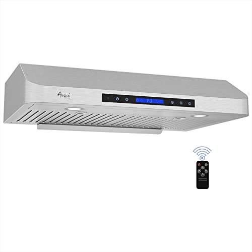 Awoco RH-C06-A30 Classic 6” High 1mm Thick Stainless Steel Under Cabinet 4 Speeds 900 CFM Range Hood with 2 LED Lights & 2 Levels of Lighting (30"W All-In-One)