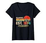 Photo Gallery donna classic est. 1974 limited edition vintage year 1974 birthday maglietta con collo a v Photo Gallery donna classic est. 1974 limited edition vintage year 1974 birthday maglietta con collo a v