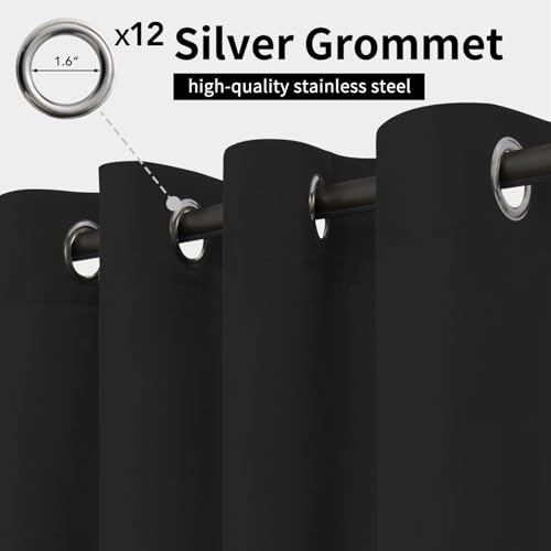 Easy-Going Outdoor Curtains Waterproof Windproof Weatherproof Curtain for Patio, Cabana, Porch, Pergola and Gazebo, Grommet Top and Tab Bottom Drape, 1 Panel, 110x120 inch, Black