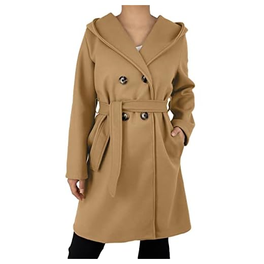 JOPHY & CO. Abrigo Doble Pecho Mujer con Bolsillos y Botones, Camel/1 (cod. 6595), 3XL