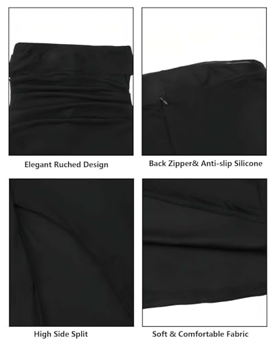 Image of Women's Sexy Strapless Backless High Split Long Maxi Dress Ruched Off Shoulder Sleeveless Bodycon Party Cocktail Dresses