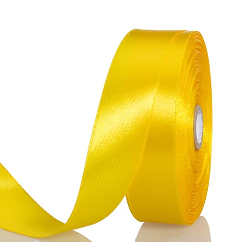 YASEO 1 Inch Yellow Solid Satin Ribbon for Gift Wrapping 50 Yards