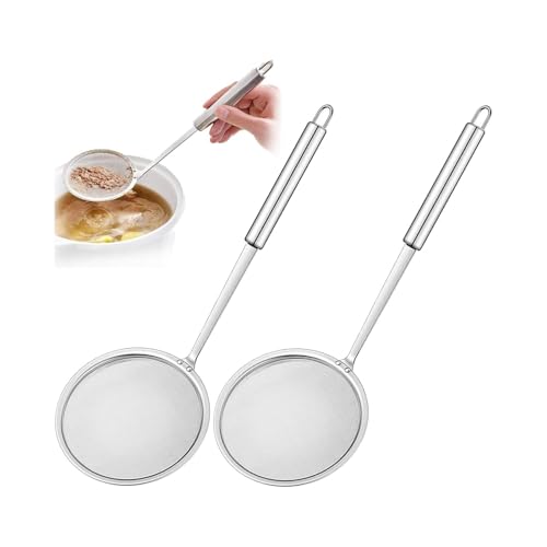 LATRAT 2 Espumaderas, Paleta de Espuma de Acero Inoxidable, Colador de Cocina Fino, Juego de Filtros de Cuchara Grande para Grasa, Espuma, Residuos y Frutas, Aceite y Sopa